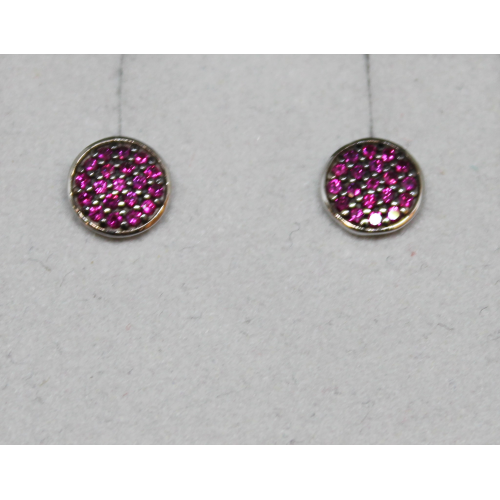 ORECCHINI IN ORO 18KT BIANCO CON DURALITI TONDO/PAVE'/BORDEAUX