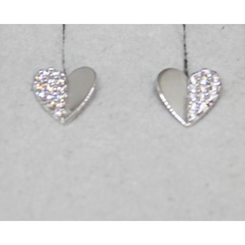 ORECCHINI IN ORO 18KT BIANCO CON ZIRCONI CUORE/LISCIO/PAVE'