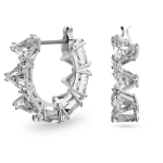 MILLENIA HOOP EARRING, TRIANGLE SWAROVSKI ZIRCONIA, SMALL, WHITE, RODIUM PLATED