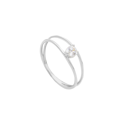 ANELLO IN ORO BIANCO 18KT - SOLITARIO CON ZIRCONE A DOPPIO FILO