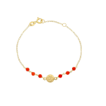 BRACCIALE IN ORO 18KT -  CON ANGELO E CORALLO  CM 16/18
