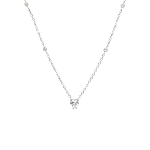 COLLANA IN ORO 18KT BIANCO PUNTO LUCE ZIRCONE CUORE