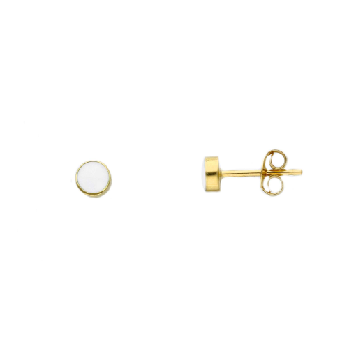 ORECCHINI IN ORO GIALLO 18KT - CON TONDO SMALTATO BIANCO