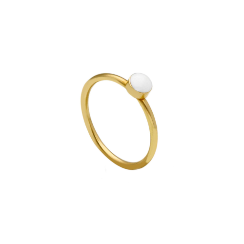 ANELLO IN ORO GIALLO 18KT - CON TONDO BIANCO SMALTO