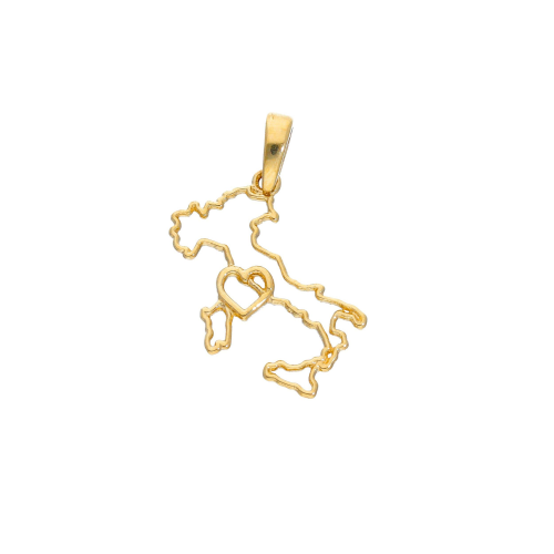 CIONDOLO IN ORO GIALLO A FORMA ITALIA E CUORE A FILO