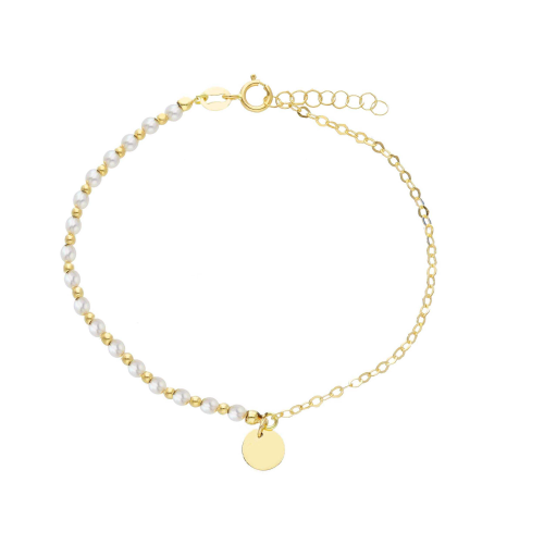 BRACCIALE IN ORO 18KT - CON PERLE E CIONDOLO CIONDOLO TONDO CM 16/17