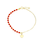 BRACCIALE IN ORO 18KT - GIALLO - CON CORALLO E CIONDOLO CUORE CM 16/17