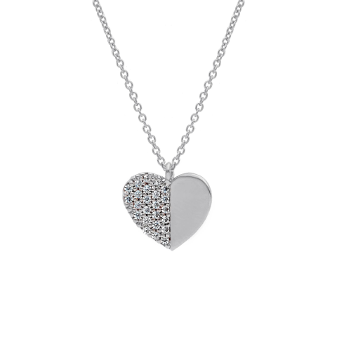 COLLANA IN ORO18KT BIANCO CUORE E ZIRCONI