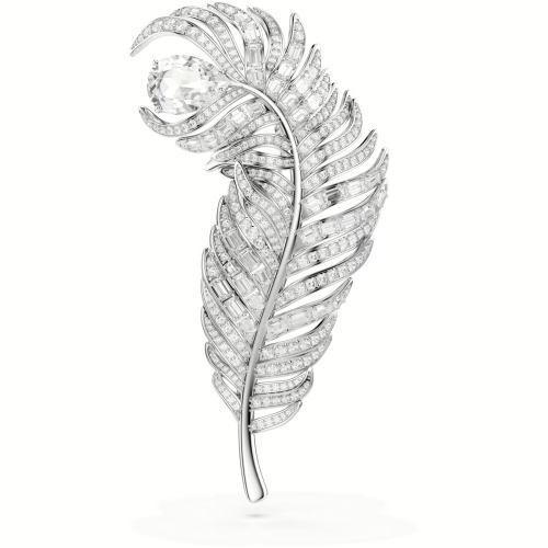VIENNA:BROOCH FEATHER WHI/RHS
